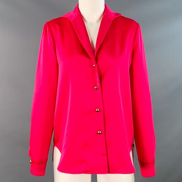 CAROLINA HERRERA Size 4 Pink Fuchsia Satin Spread Collar Blouse - Picture 1 of 5